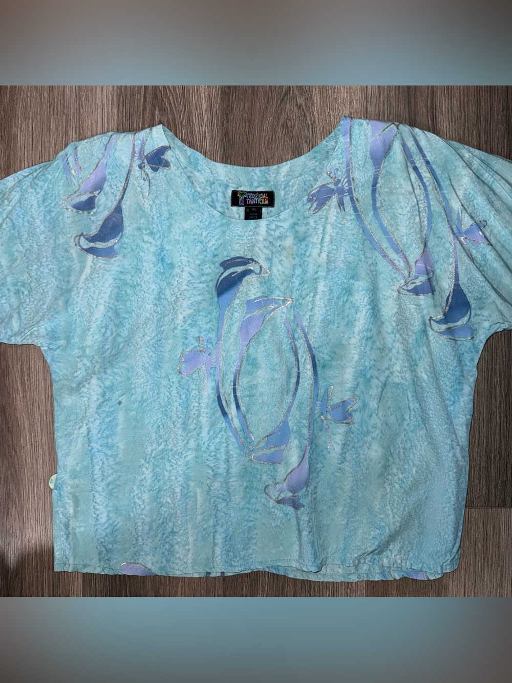 Tropical Tantrum Turquoise Blue Beach Top Size XL Vacation Beachwear Resort Swim